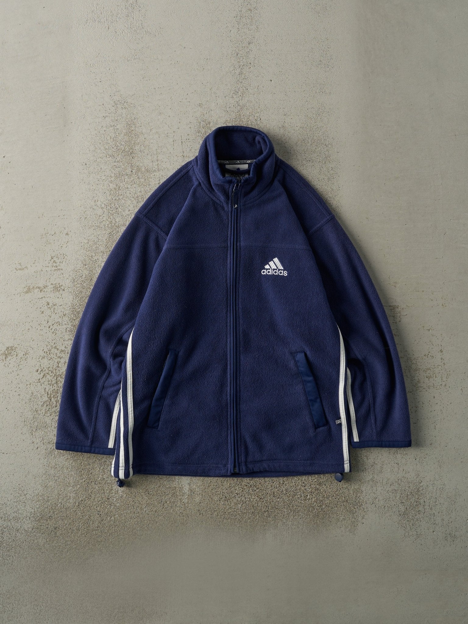 Vintage 90s Navy Blue Adidas Embroidered Zip Up Fleece (M)