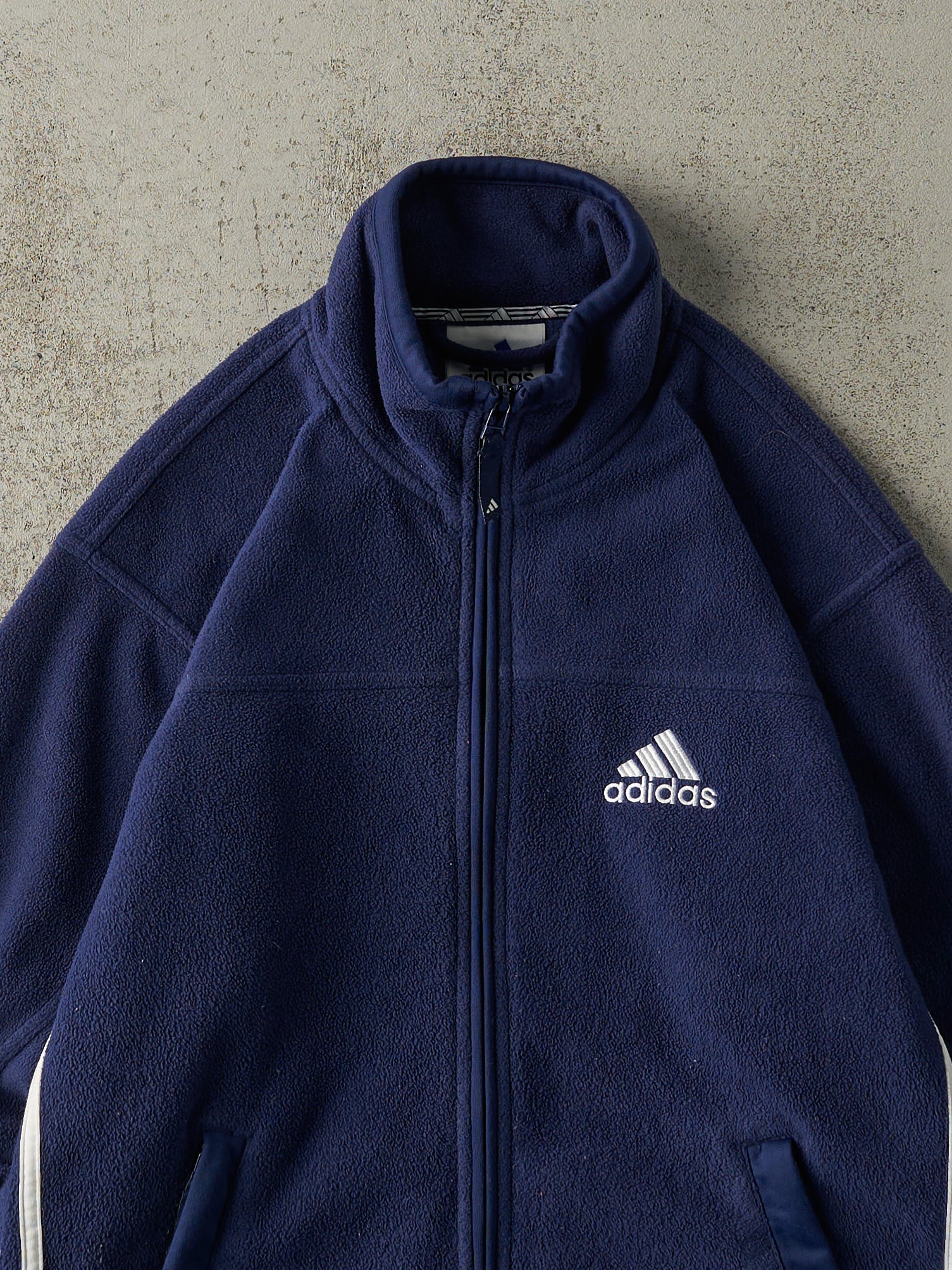 Vintage 90s Navy Blue Adidas Embroidered Zip Up Fleece (M)