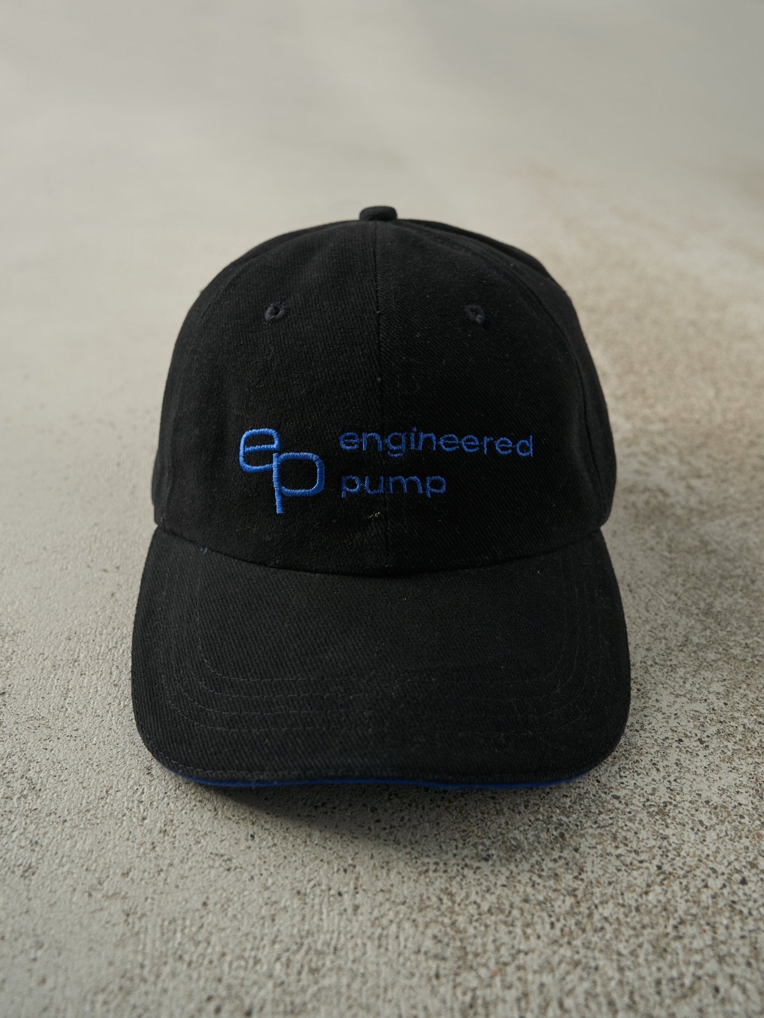 Vintage Y2K Black Embroidered Engineered Pump Strapback Hat