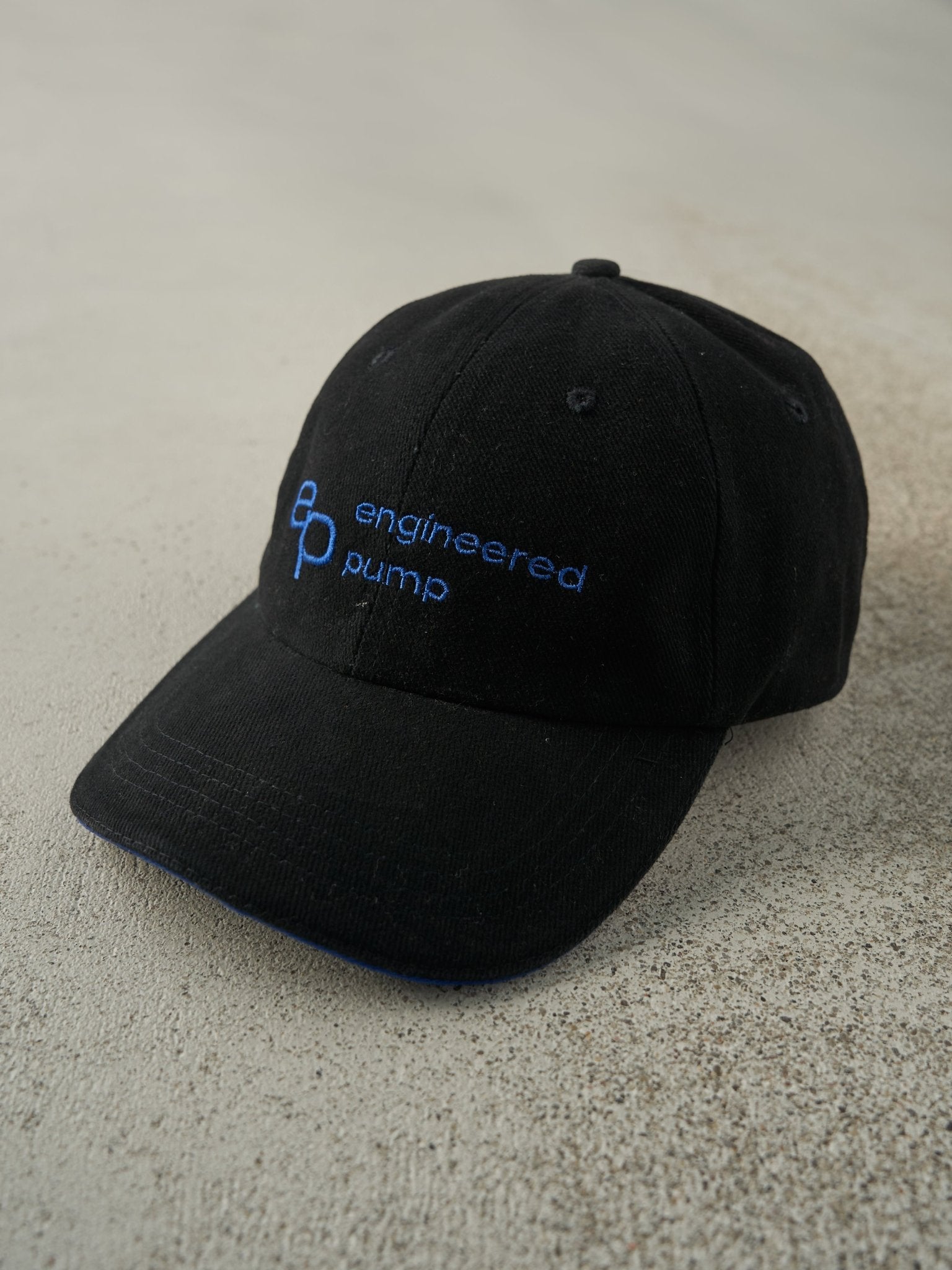 Vintage Y2K Black Embroidered Engineered Pump Strapback Hat