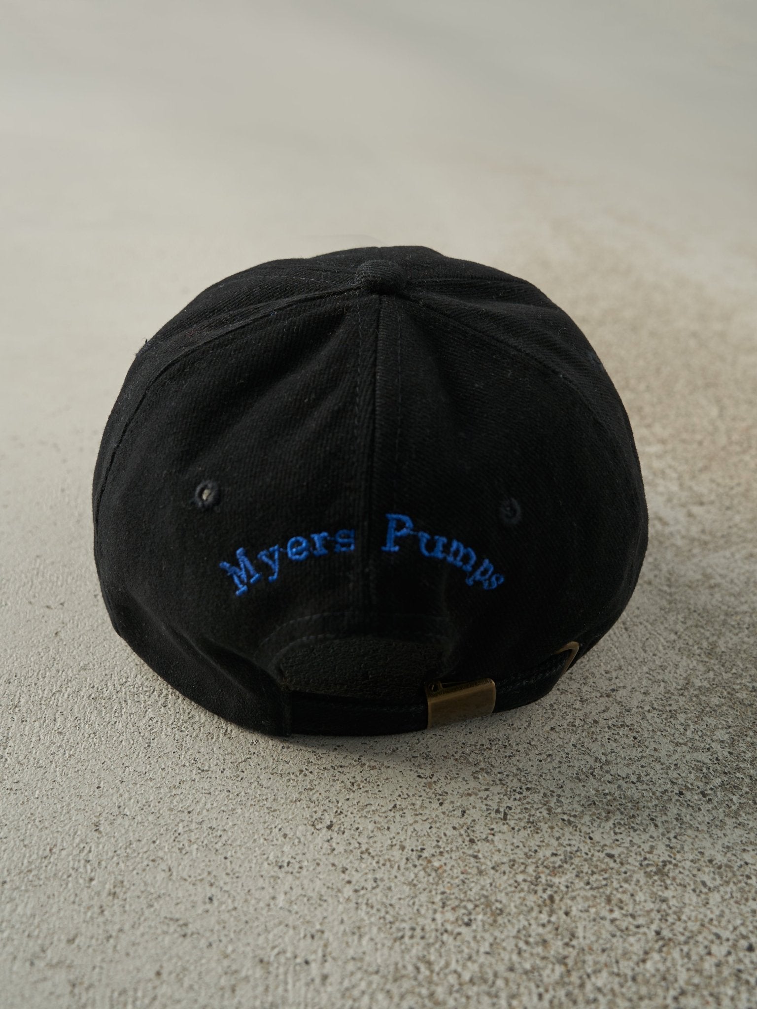 Vintage Y2K Black Embroidered Engineered Pump Strapback Hat