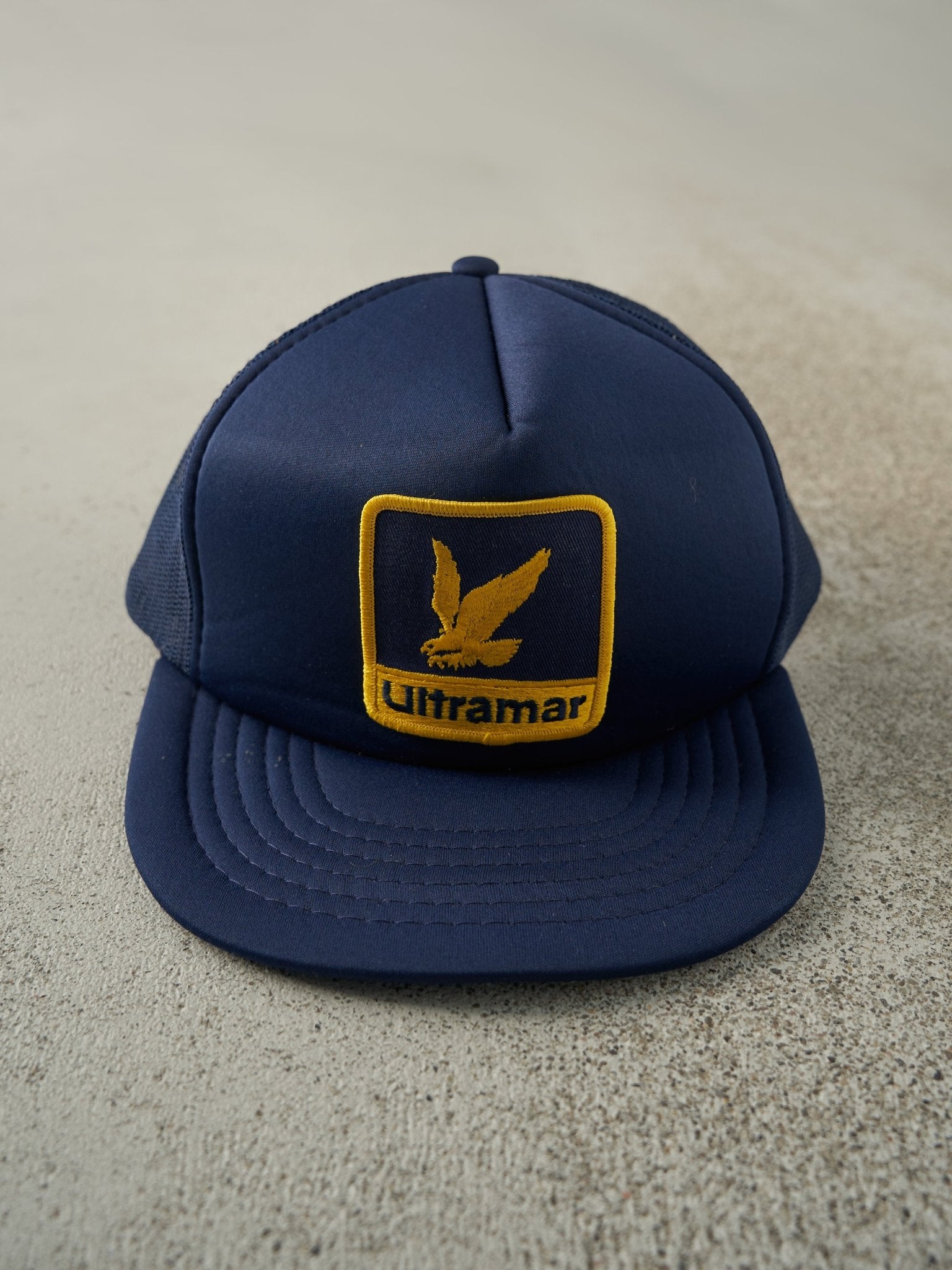 Vintage 90s Navy Blue Ultramar Foam Trucker Hat