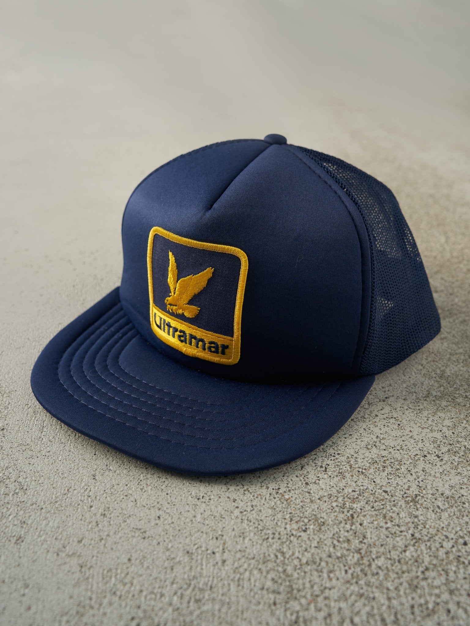 Vintage 90s Navy Blue Ultramar Foam Trucker Hat