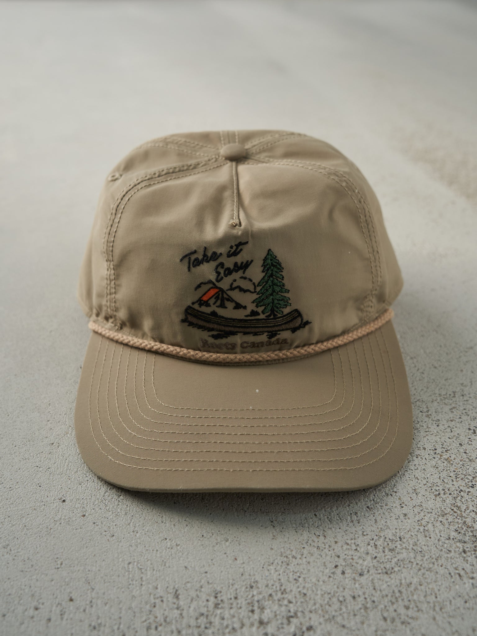 Vintage Y2K Beige Embroidered Roots Nylon Snapback Hat