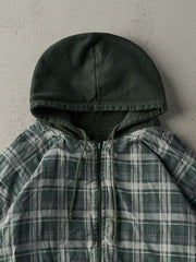 Vintage 90s Forest Green Reversible Flannel Zip Up Hoodie (M)