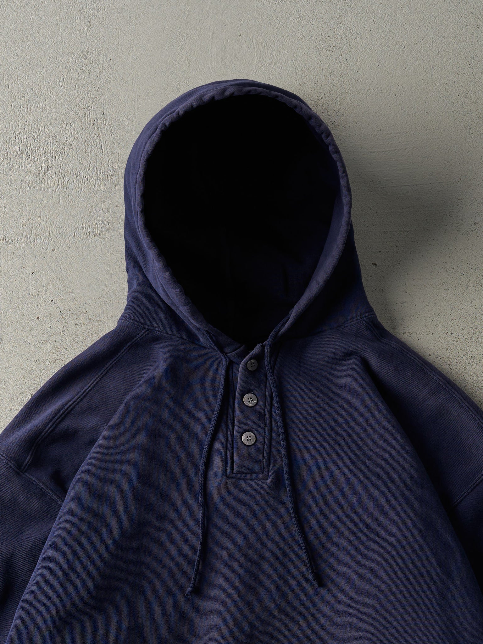 Vintage 90s Navy Blue Quarter Button Russell Athletic Boxy Hoodie (L)