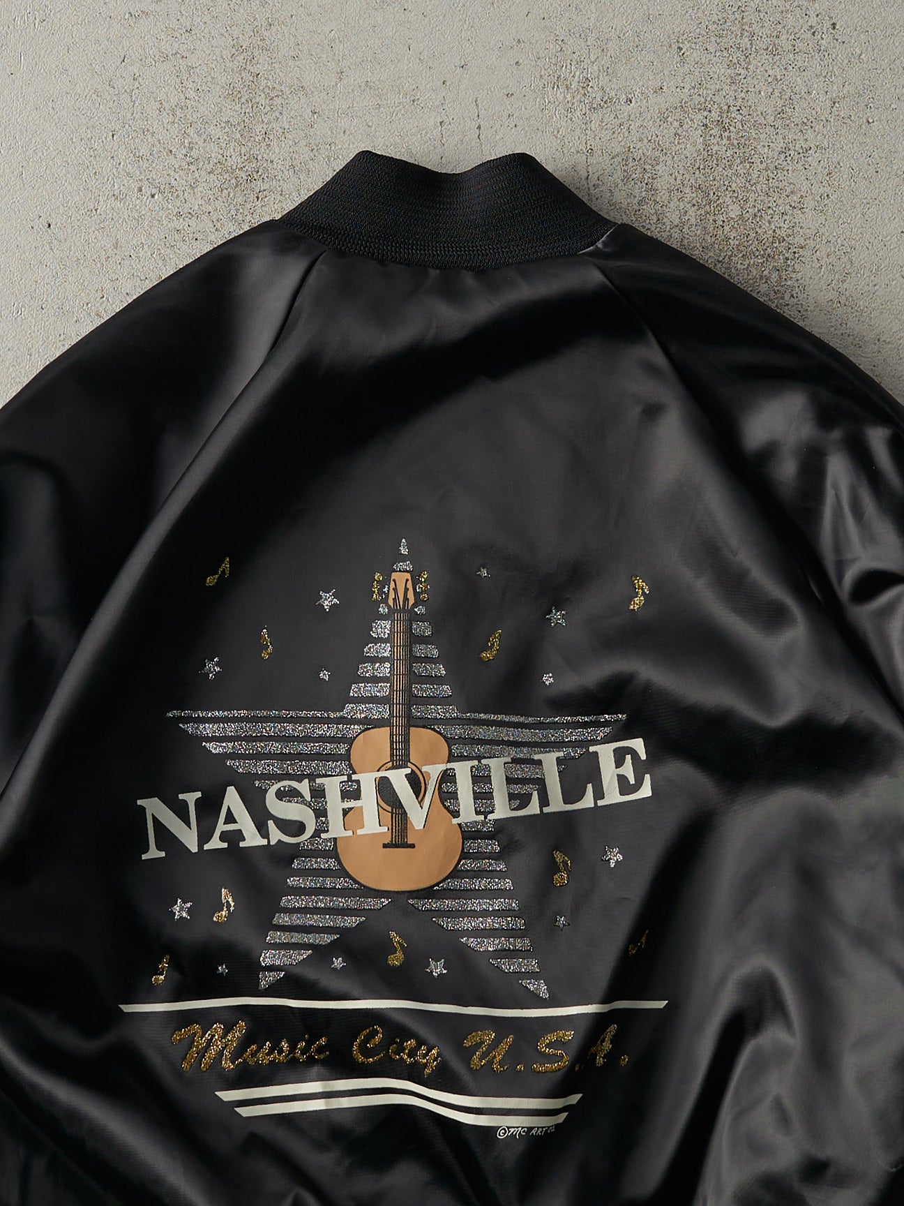 Vintage 90s Black Satin Bomber Jacket (S)