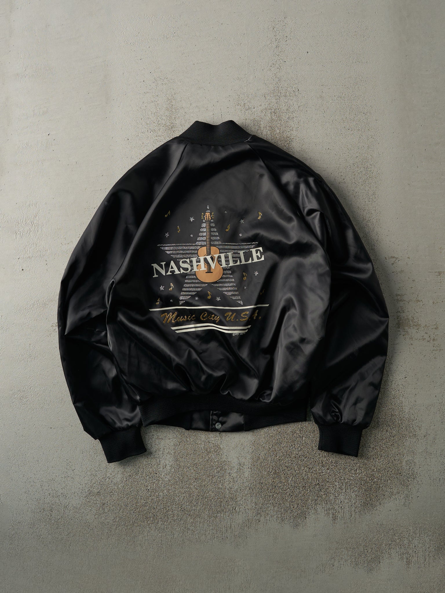 Vintage 90s Black Satin Bomber Jacket (S)