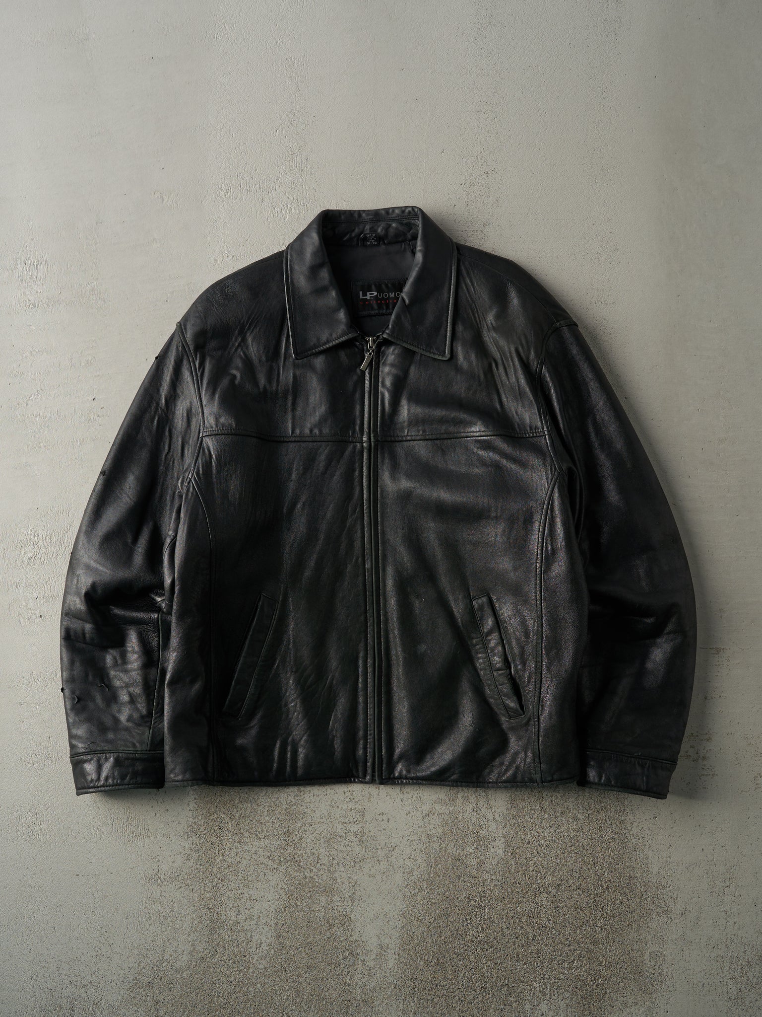 Vintage 90s Black LP UOMO Leather Jacket (L)