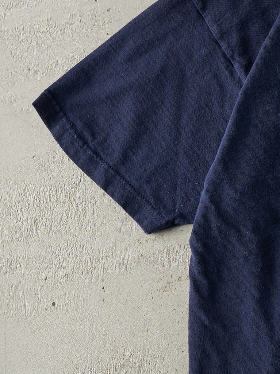 Vintage 90s Navy Blue Blank Pocket Tee (M)