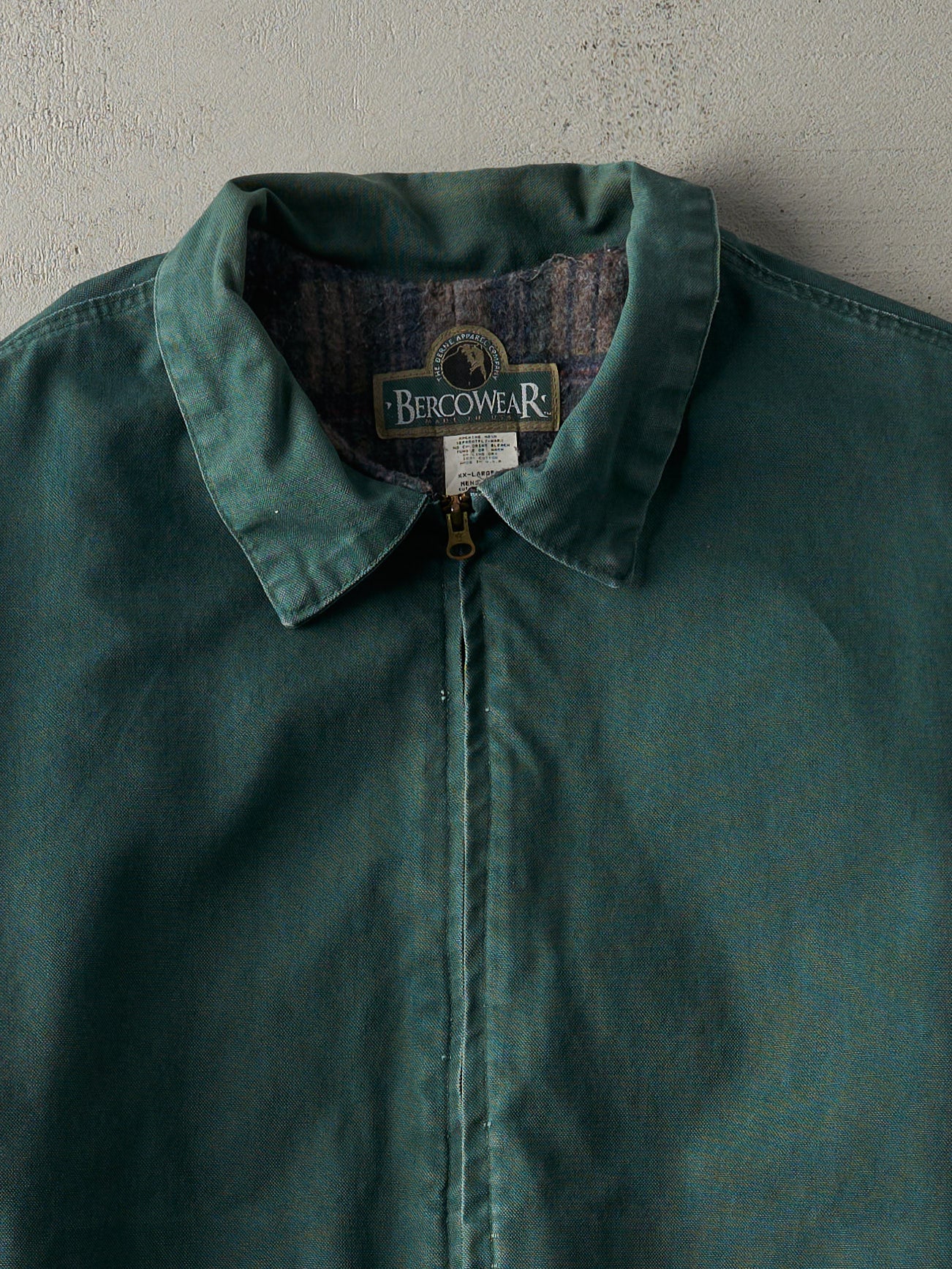 Vintage 90s Faded Green Workwear Blanket Lined Bomber Jacket (XL)