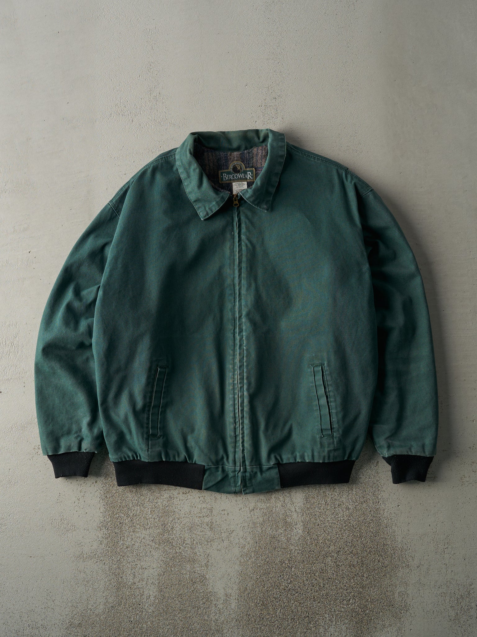 Vintage 90s Faded Green Workwear Blanket Lined Bomber Jacket (XL)