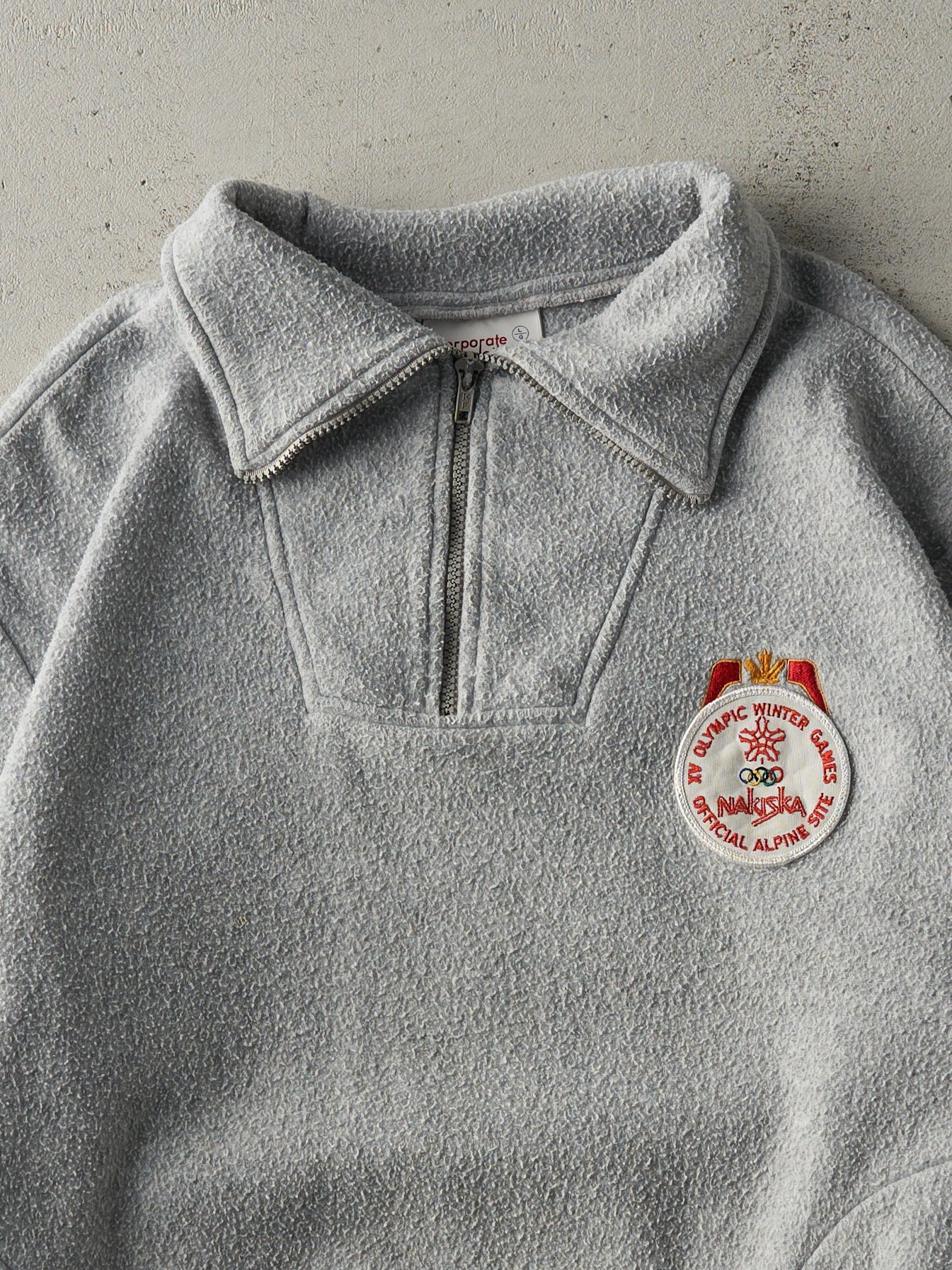 Vintage 88' Heather Grey XV Olympic Winter Games Fleece Quarter Zip Sweater (M)