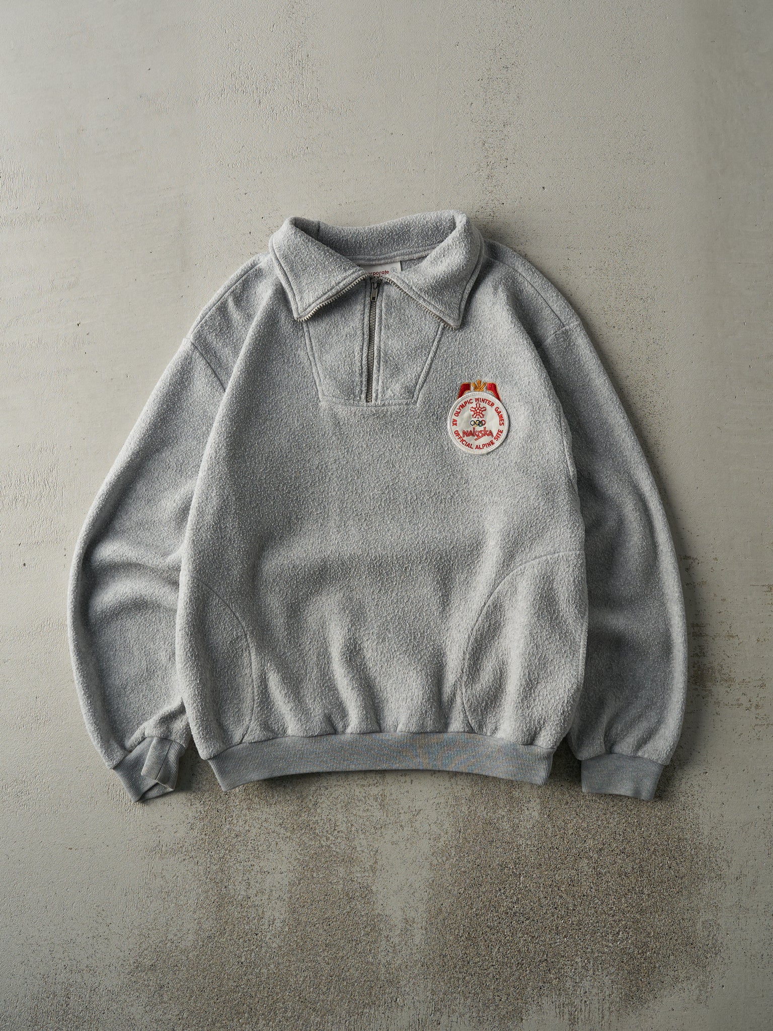 Vintage 88' Heather Grey XV Olympic Winter Games Fleece Quarter Zip Sweater (M)