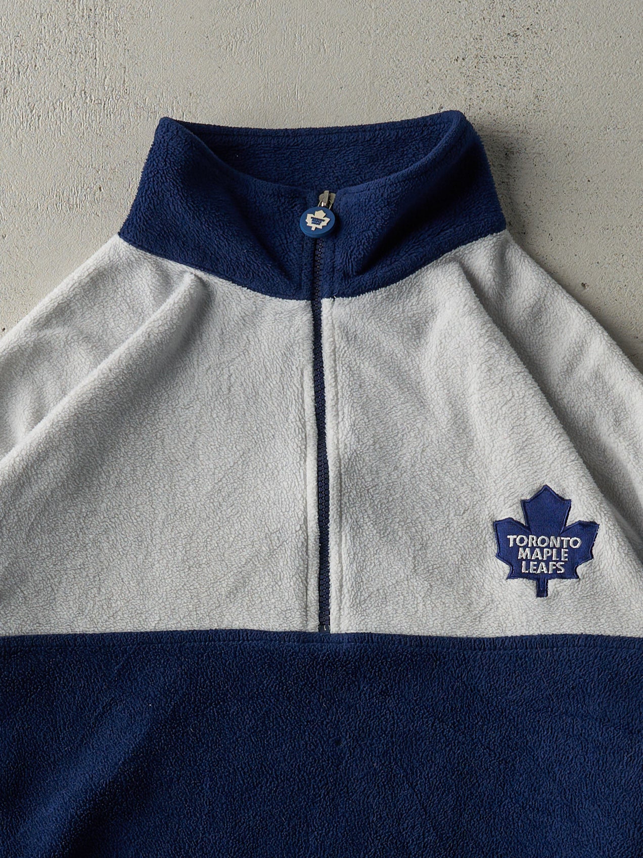 Vintage 90s Navy Blue & White Embroidered Toronto Maple Leafs Quarter Zip Fleece Sweater (L)