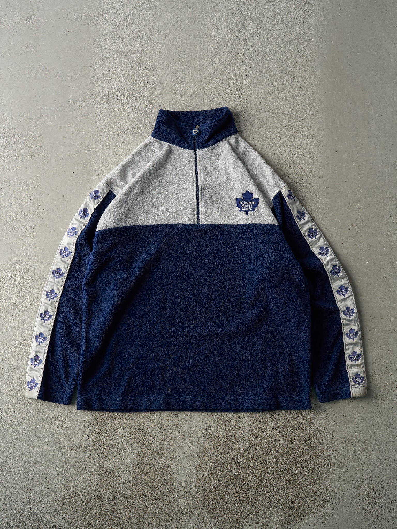 Vintage 90s Navy Blue & White Embroidered Toronto Maple Leafs Quarter Zip Fleece Sweater (L)