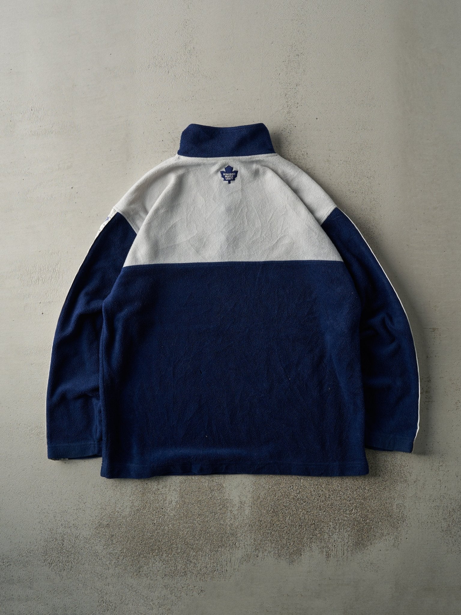 Vintage 90s Navy Blue & White Embroidered Toronto Maple Leafs Quarter Zip Fleece Sweater (L)