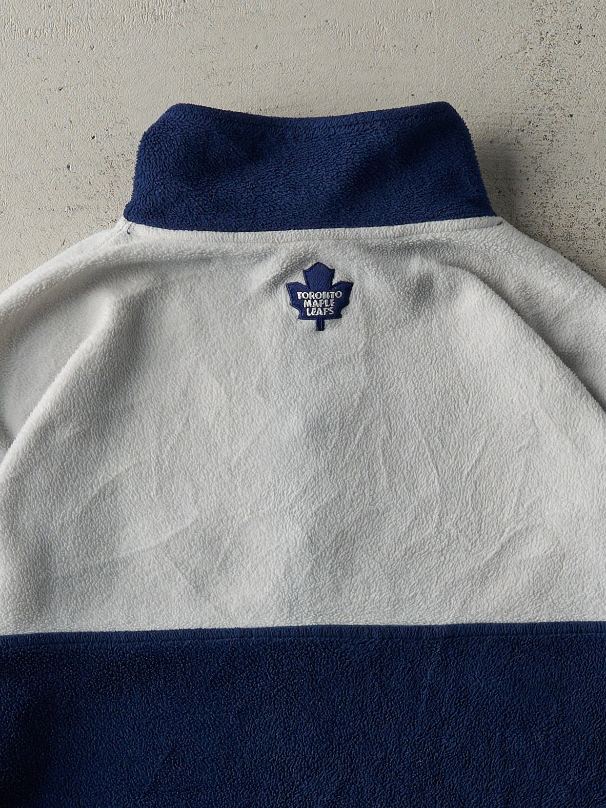 Vintage 90s Navy Blue & White Embroidered Toronto Maple Leafs Quarter Zip Fleece Sweater (L)