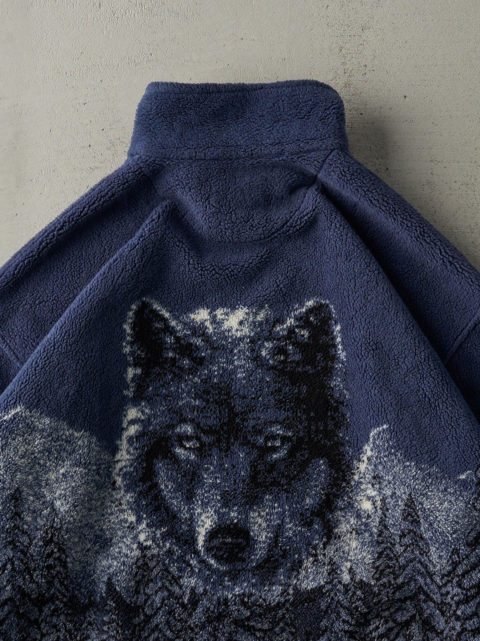 Vintage 90s Navy Blue Wolf Sherpa Fleece Jacket (XL)