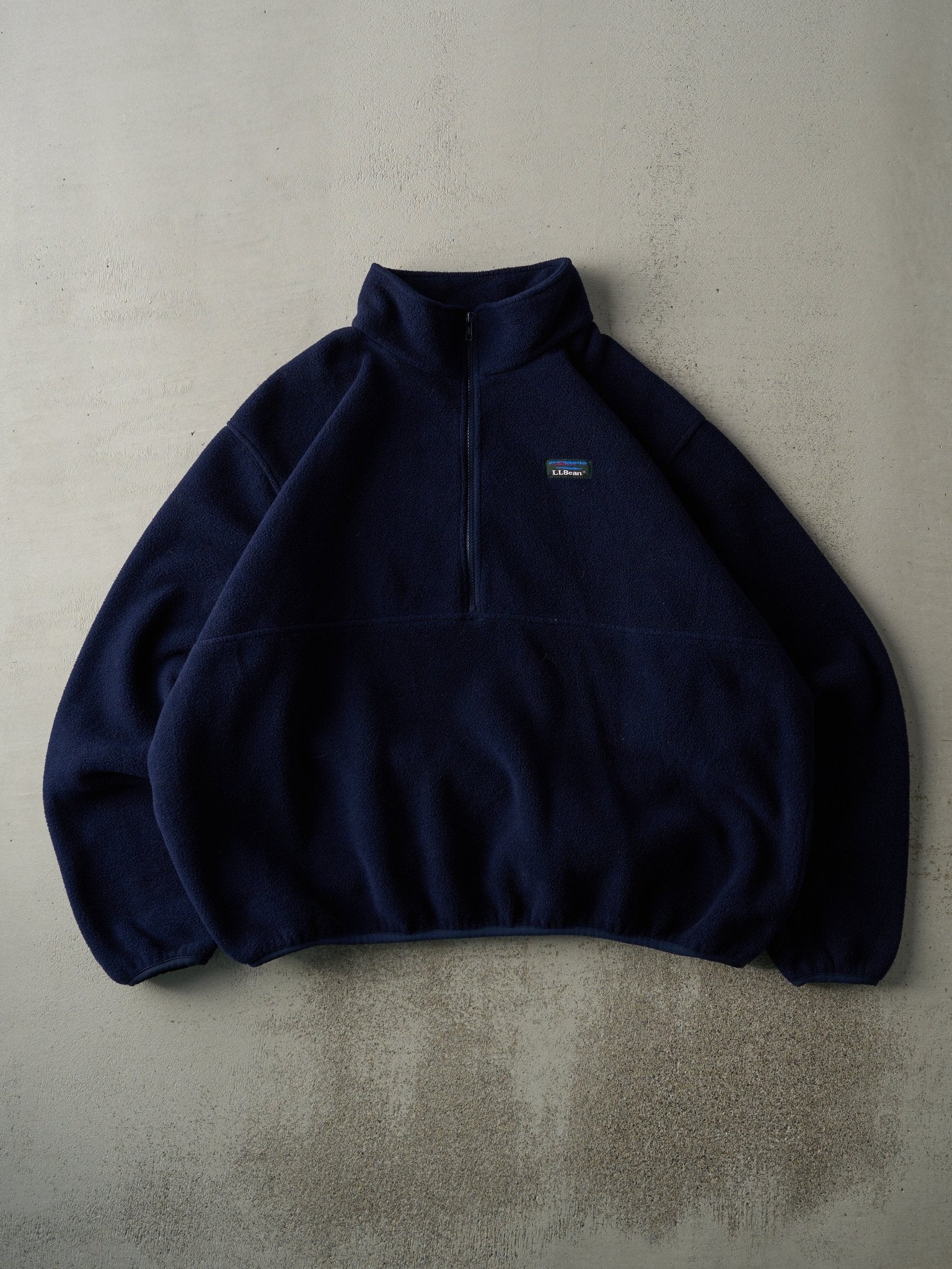 Vintage 80s Navy Blue LL Bean Quarter Zip Fleece Sweater (XXL)