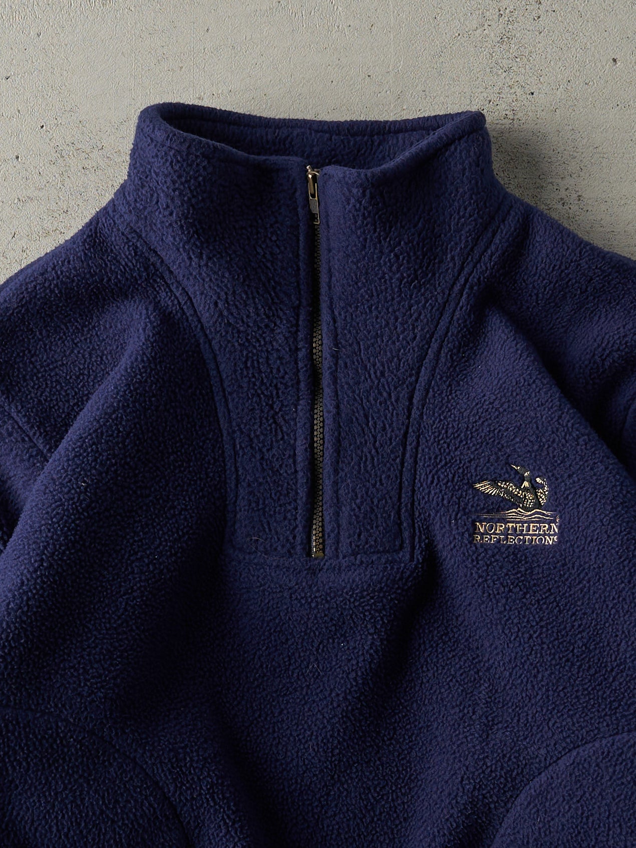 Vintage 90s Navy Blue Embroidered Quarter Zip Fleece Sweater (M/L)