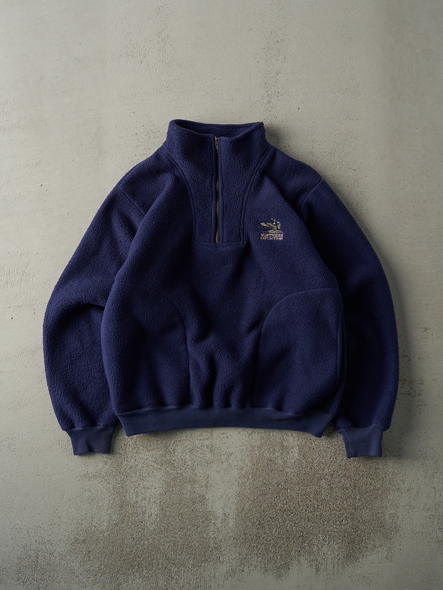 Vintage 90s Navy Blue Embroidered Quarter Zip Fleece Sweater (M/L)