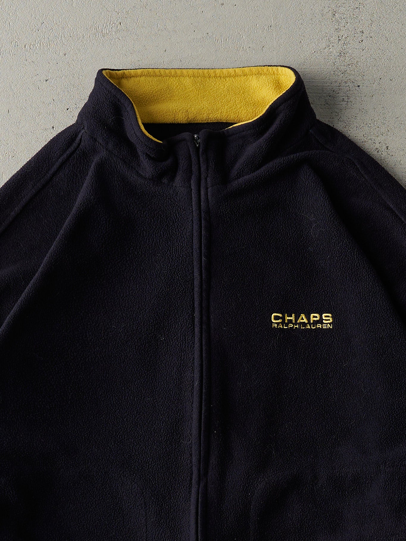 Vintage 90s Black & Yellow Chaps Ralph Lauren Zip Up Fleece Jacket (M)