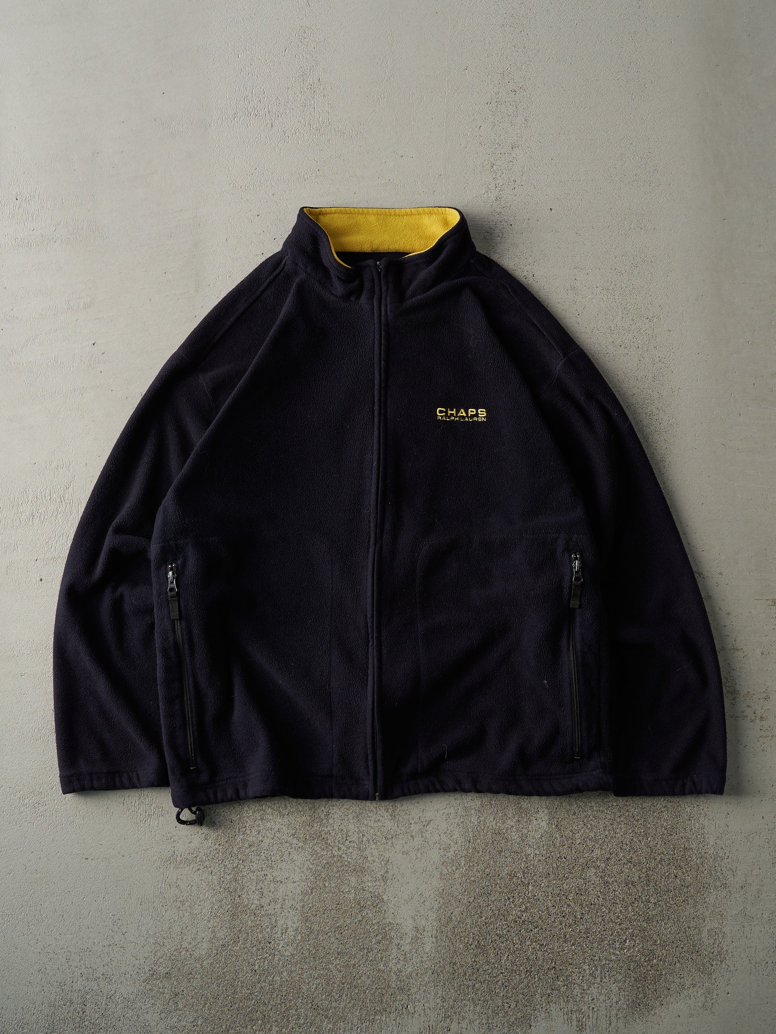 Vintage 90s Black & Yellow Chaps Ralph Lauren Zip Up Fleece Jacket (M)