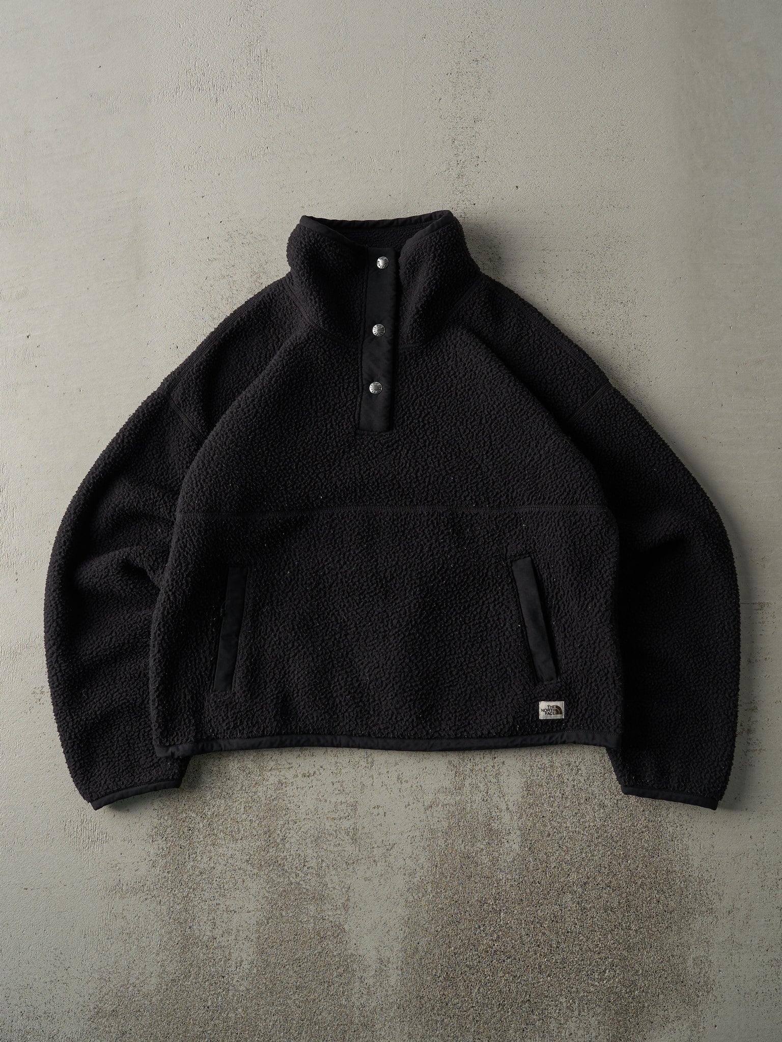 Vintage 90s Black Quarter Button The North Face Sherpa Fleece Boxy Sweater (M/L)