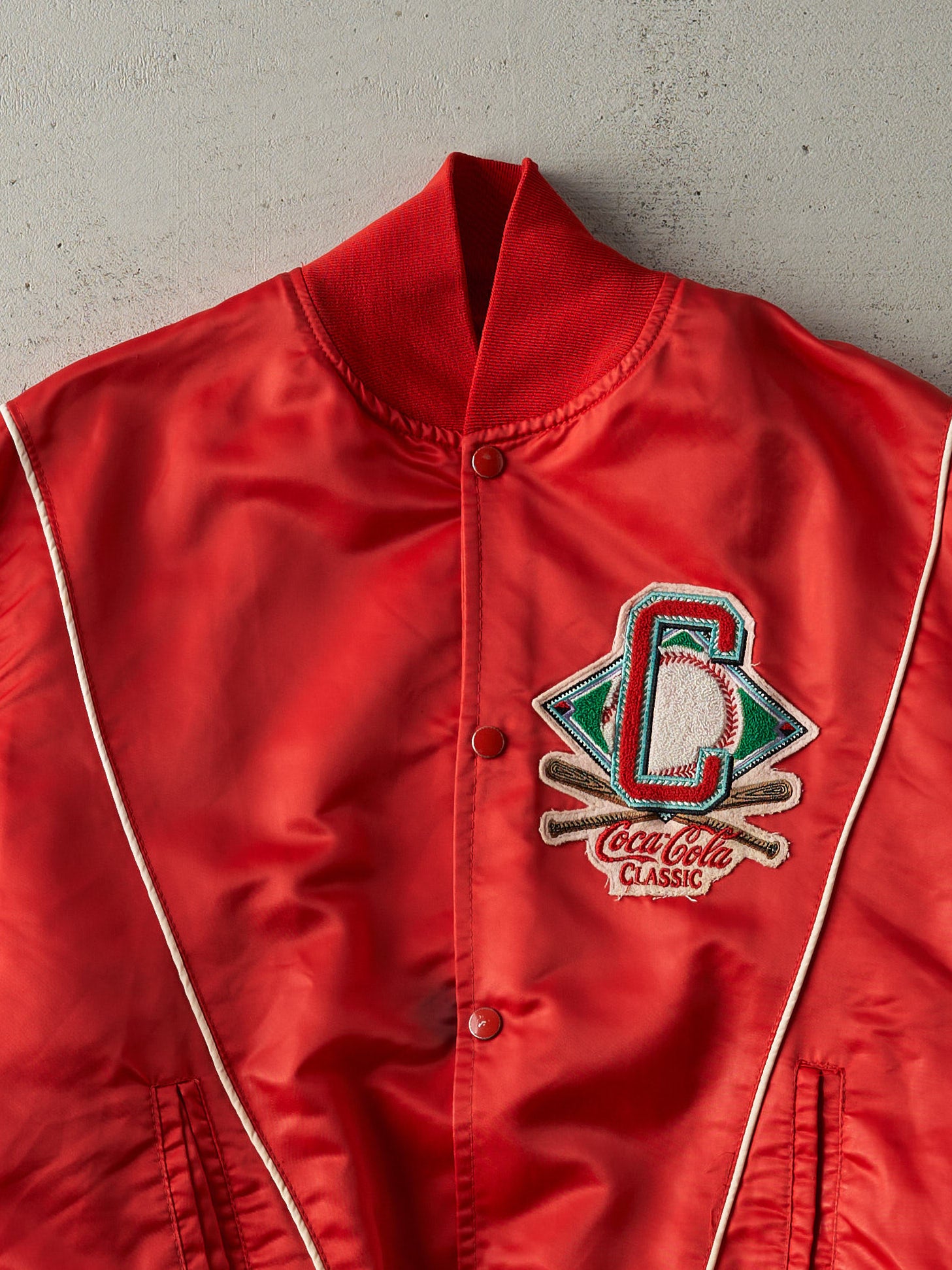 Vintage 80s Red Coca Cola Classic Baseball Satin Bomber Jacket (M)