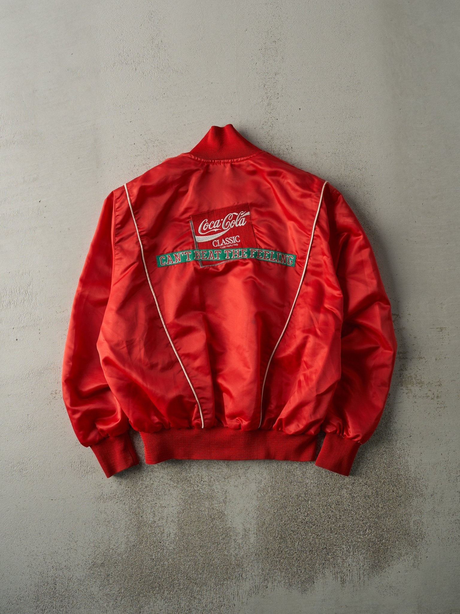 Vintage 80s Red Coca Cola Classic Baseball Satin Bomber Jacket (M)