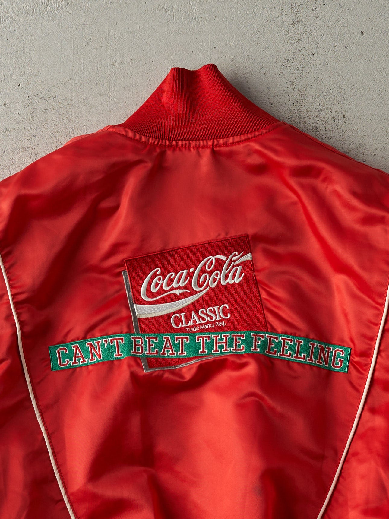 Vintage 80s Red Coca Cola Classic Baseball Satin Bomber Jacket (M)