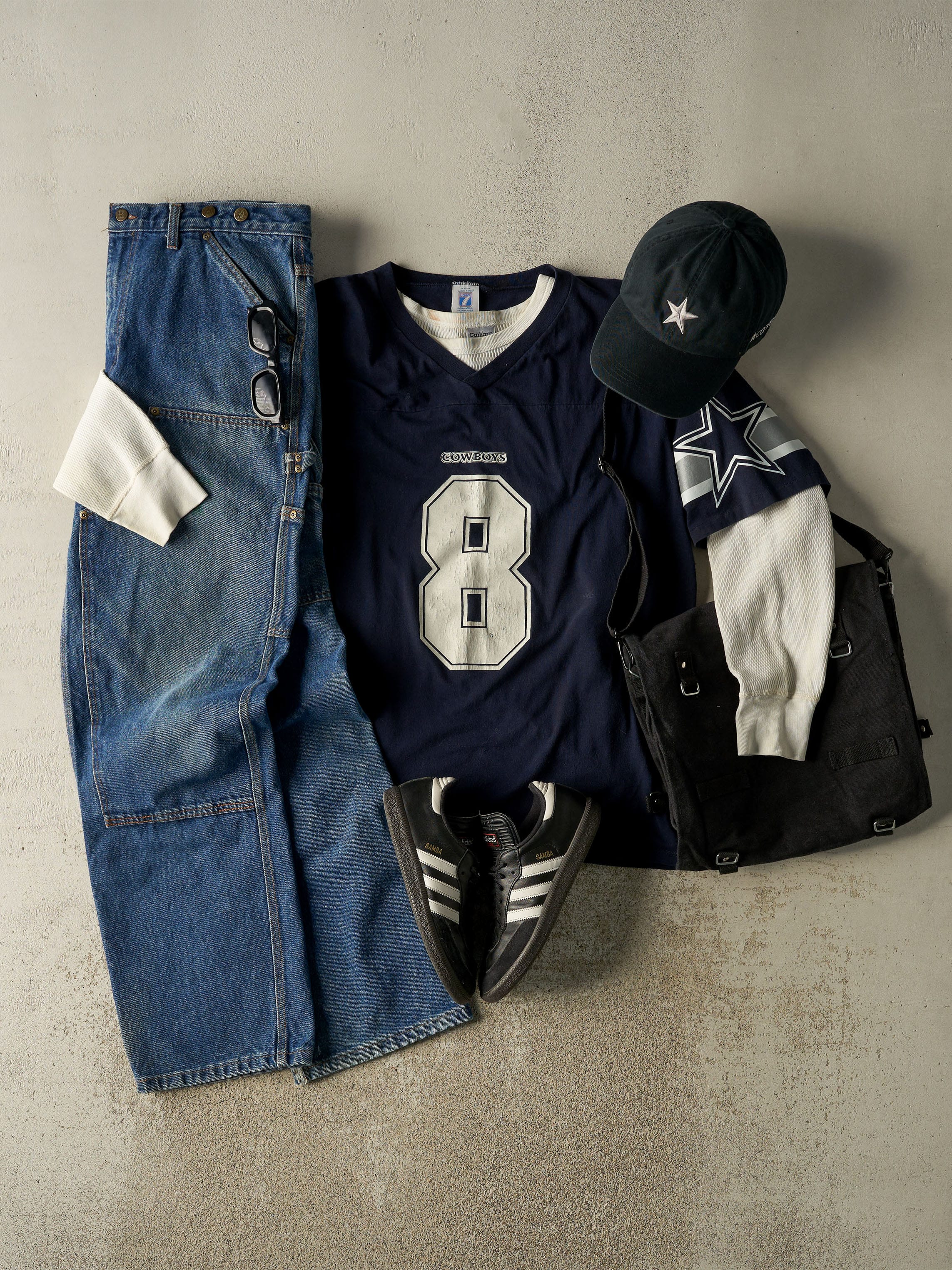 Vintage 90s Navy Blue Dallas Cowboys #8 Troy Aikman Jersey Tee (L/XL)