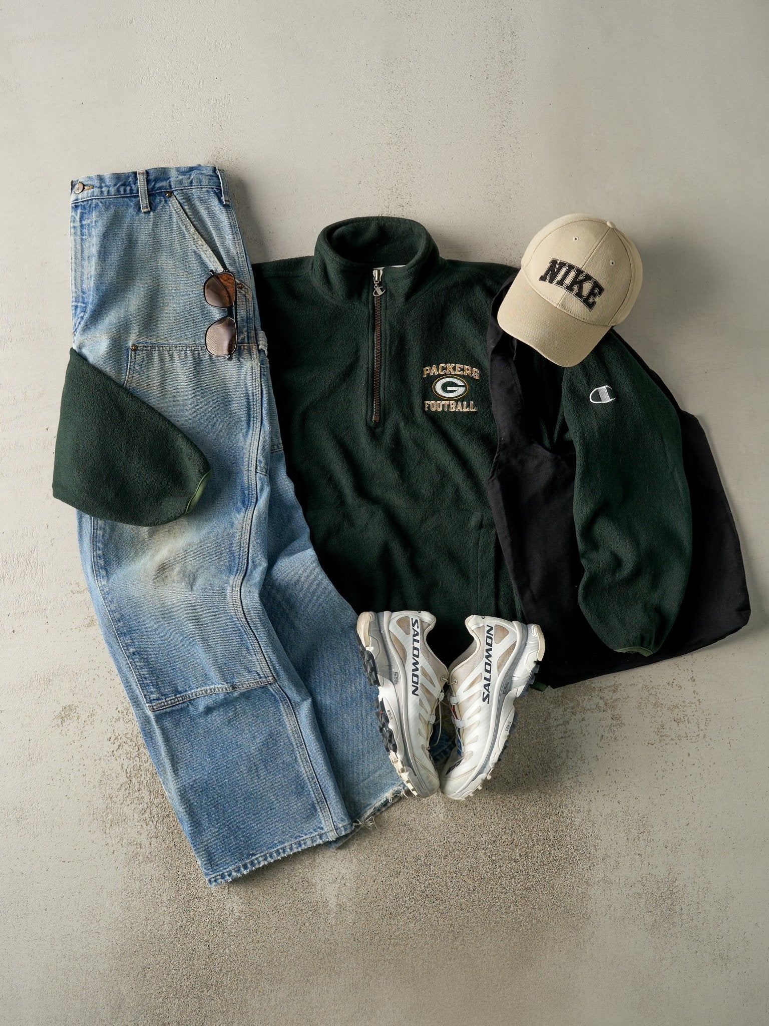 Vintage Y2K Green Embroidered Green Bay Packers Fleece Quarter Zip (XL)