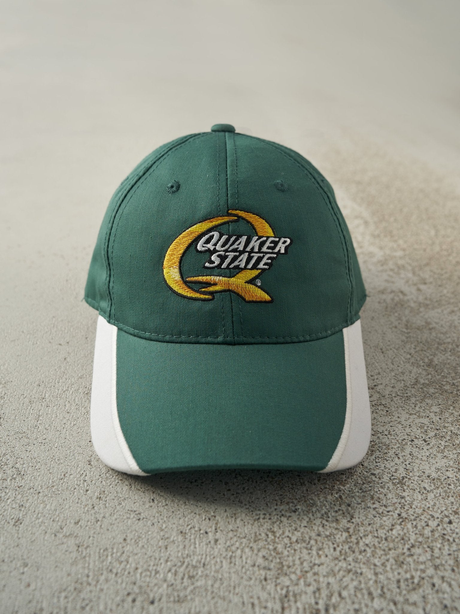 Vintage Y2K Green Embroidered Quaker State Velcro Hat