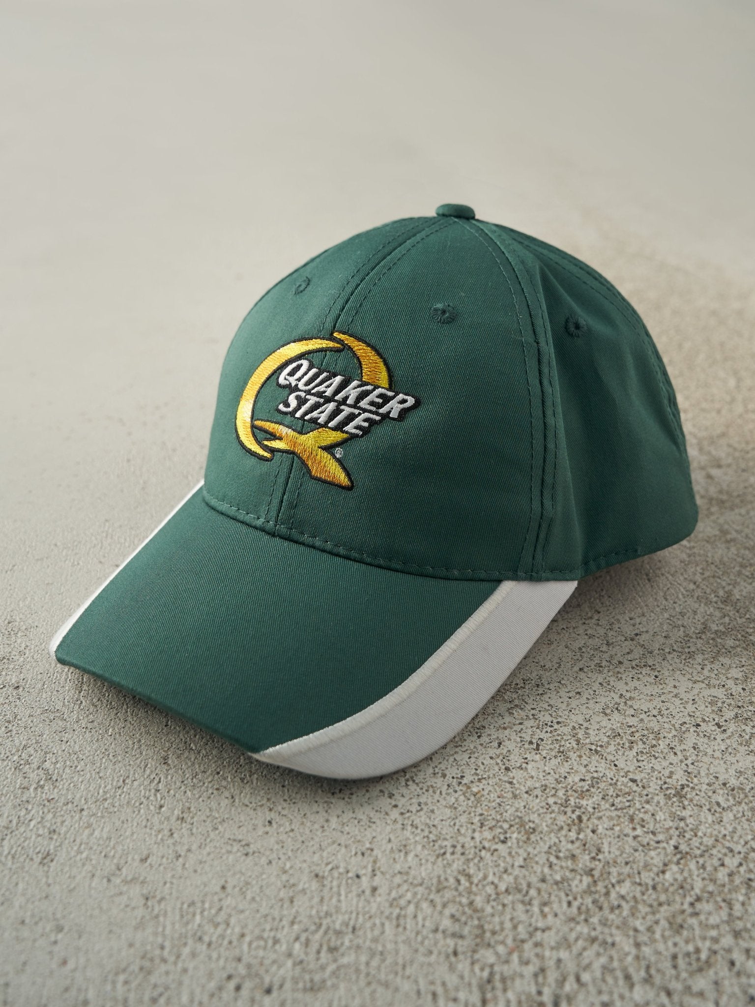 Vintage Y2K Green Embroidered Quaker State Velcro Hat