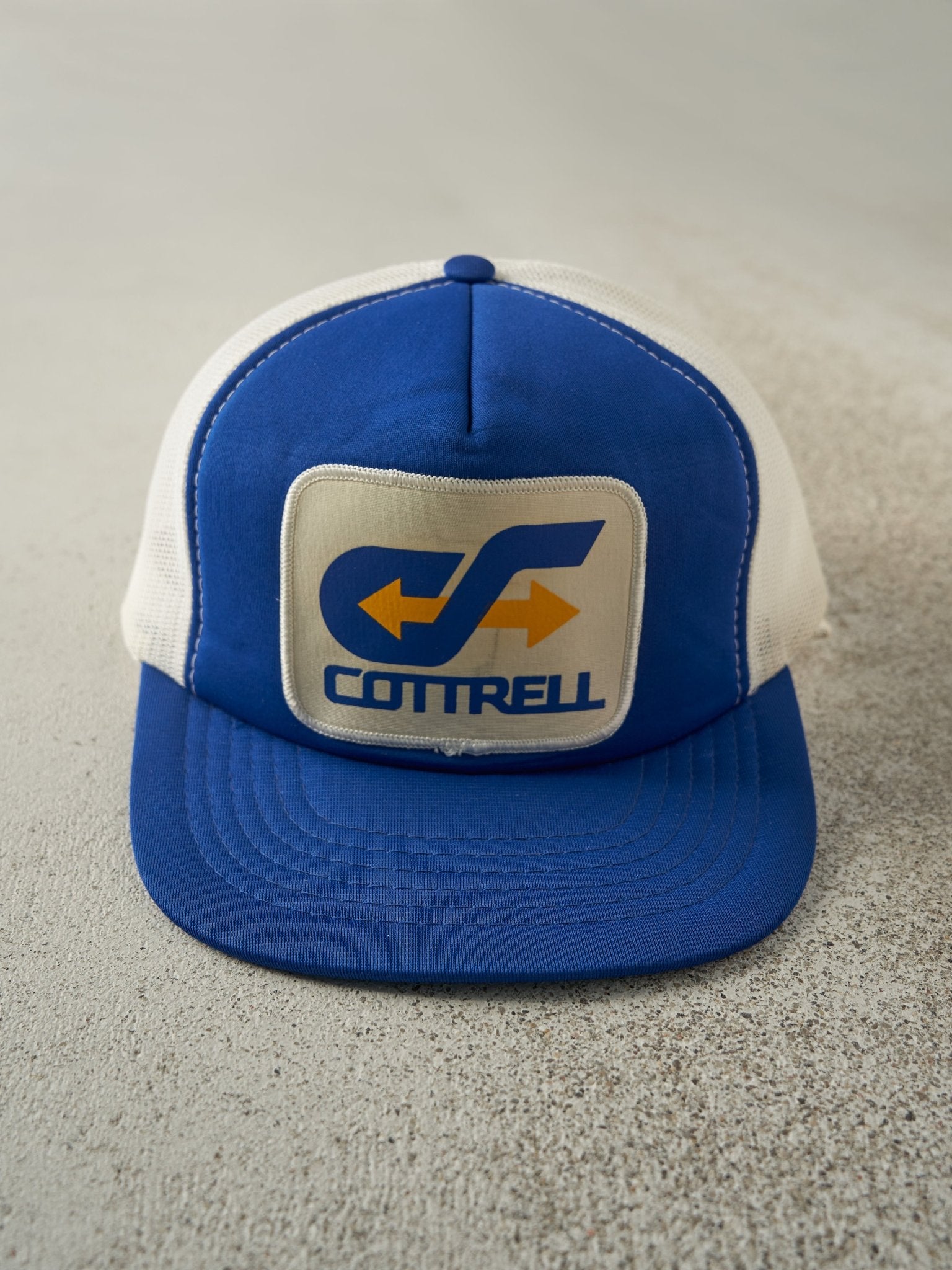 Vintage 80s Blue & White Cottrell Foam Trucker Hat