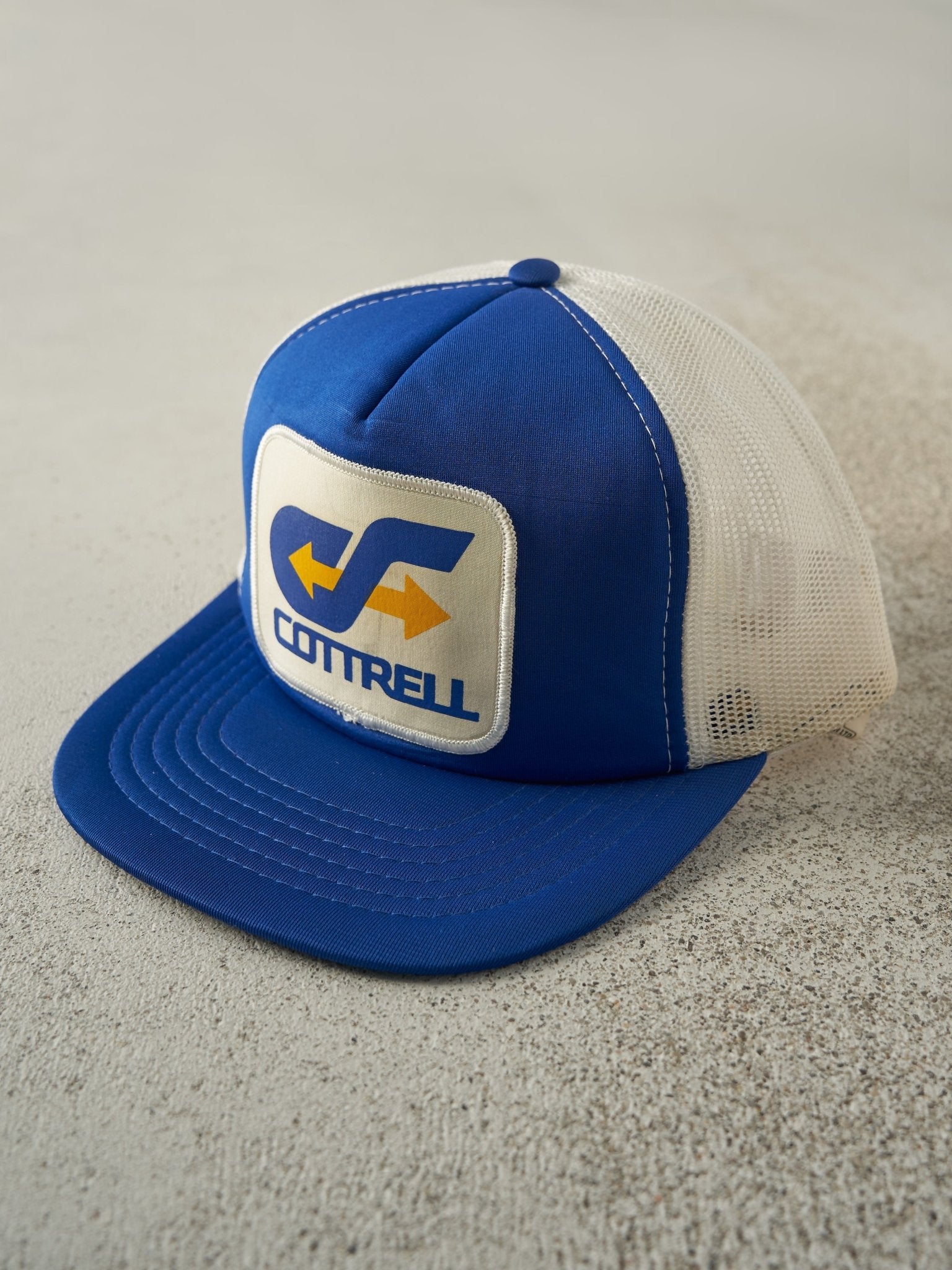 Vintage 80s Blue & White Cottrell Foam Trucker Hat