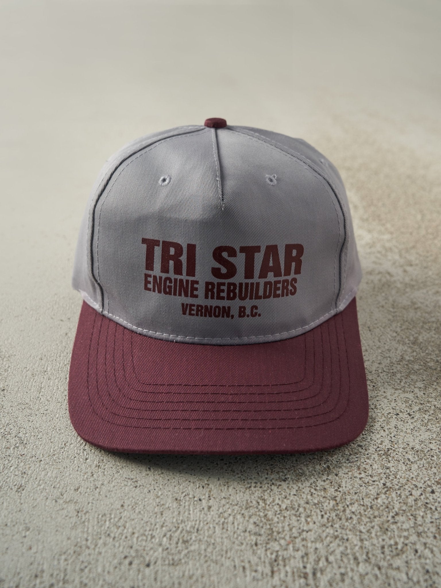 Vintage 90s Grey & Red Tri Star Engine Rebuilders Snapback Hat