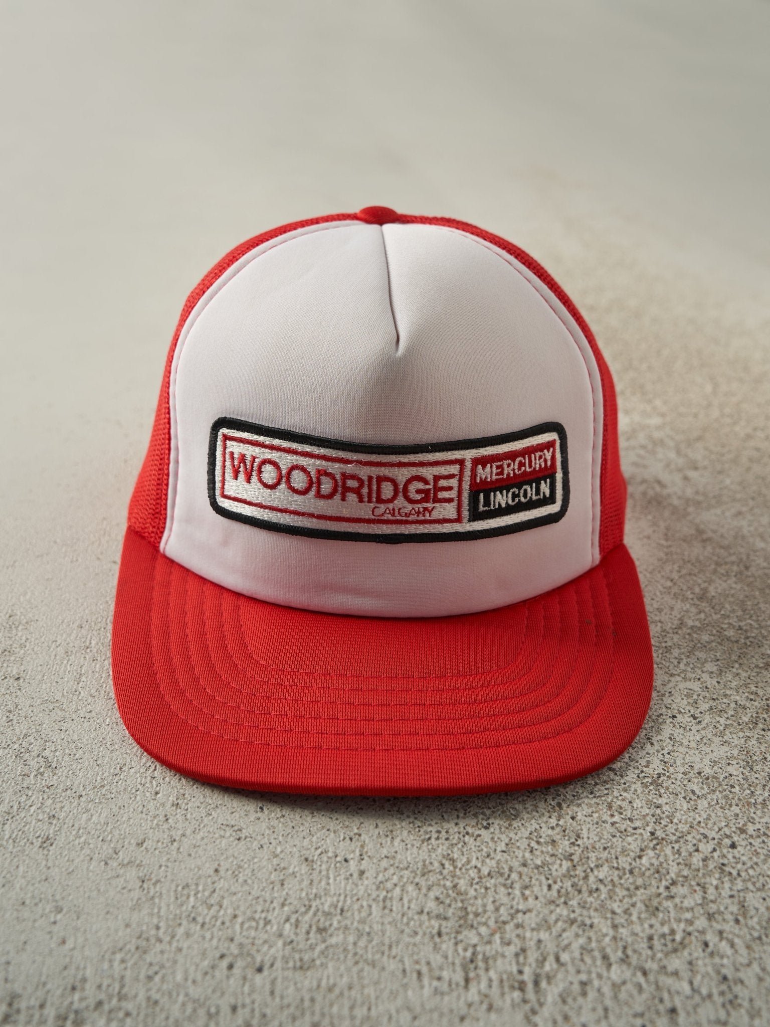 Vintage 80s Red & White Woodridge Mercury Lincoln Foam Trucker