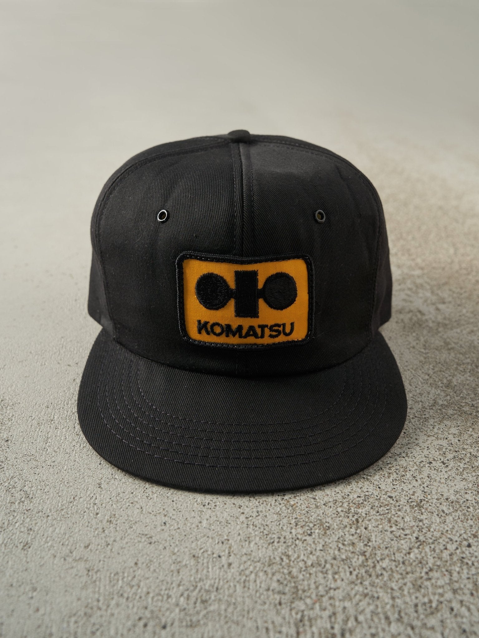 Vintage 90s Black Komatsu Foam Snapback Hat