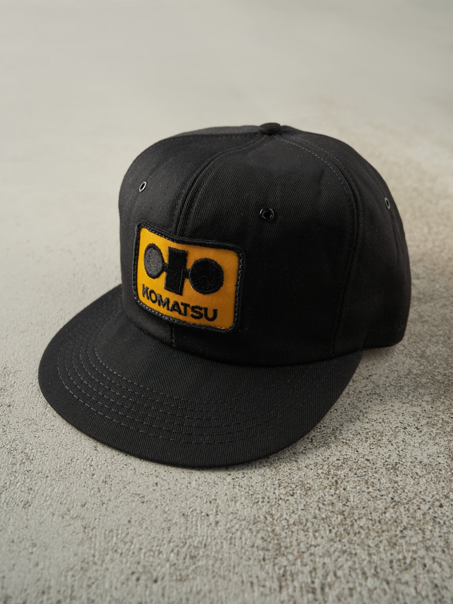 Vintage 90s Black Komatsu Foam Snapback Hat