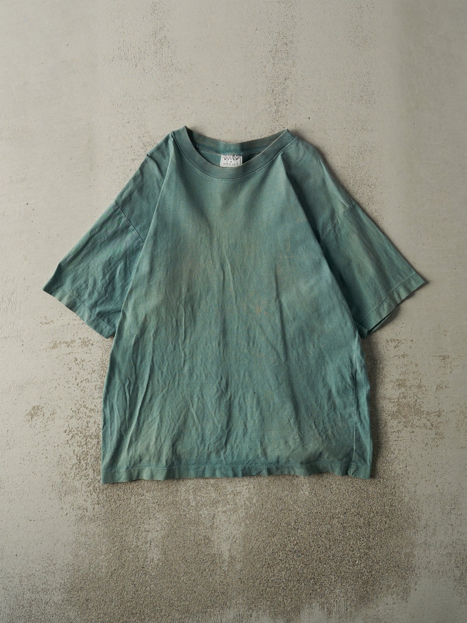 Vintage 90s Sun Faded Green Blank Tee (S/M)