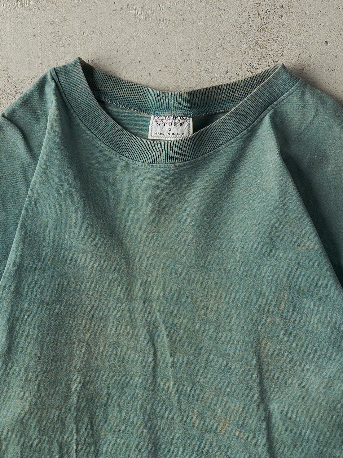 Vintage 90s Sun Faded Green Blank Tee (S/M)