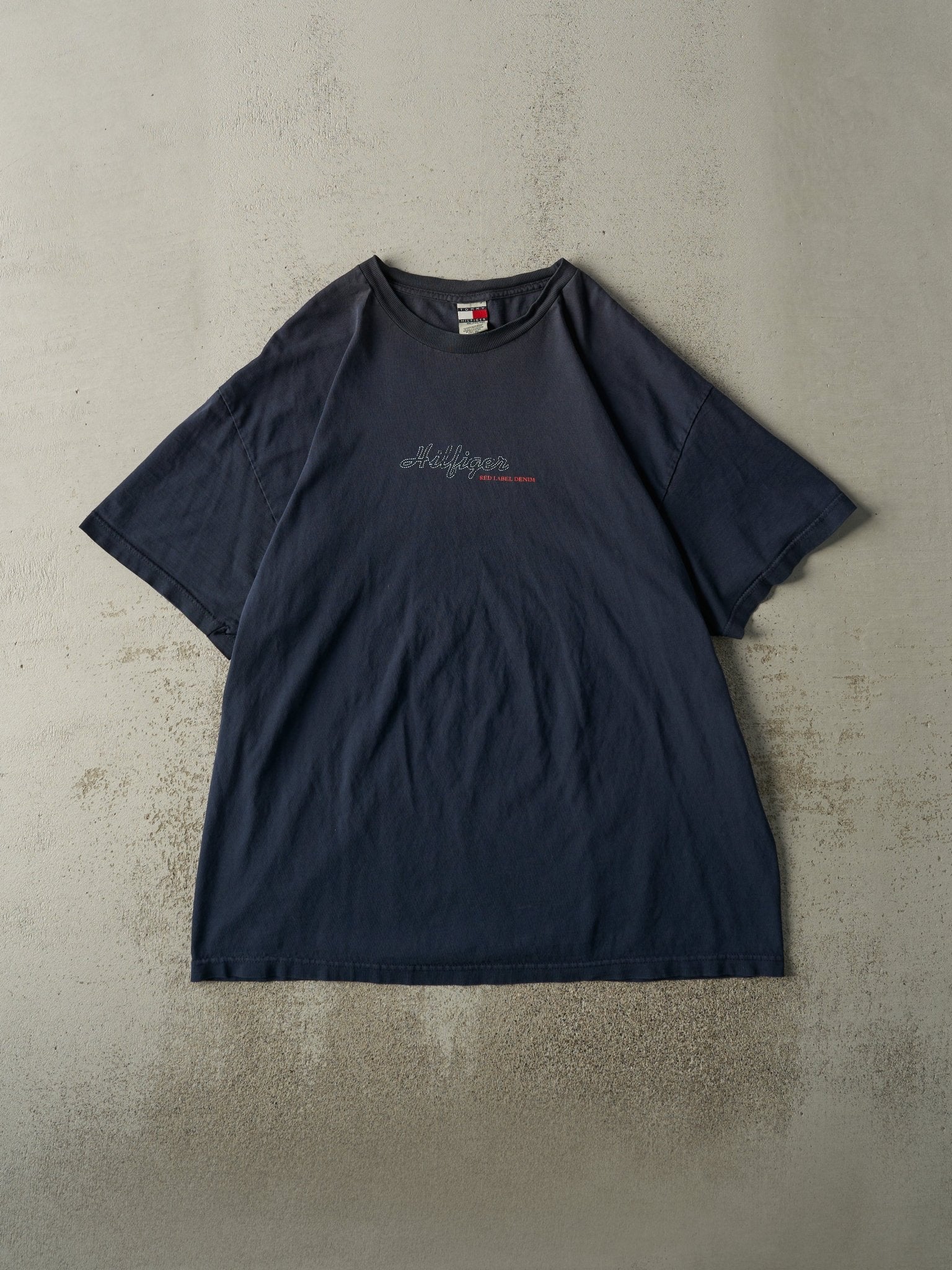 Vintage Y2K Navy Blue Tommy Hilfiger Red Label Denim Tee (L/XL)