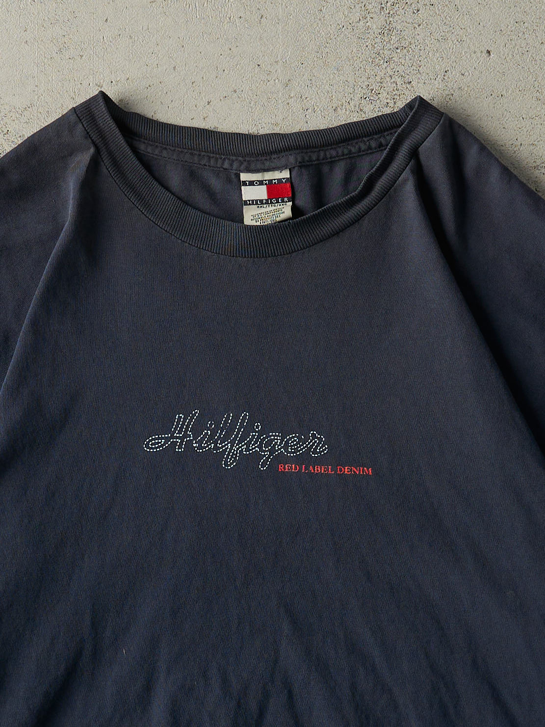 Vintage Y2K Navy Blue Tommy Hilfiger Red Label Denim Tee (L/XL)
