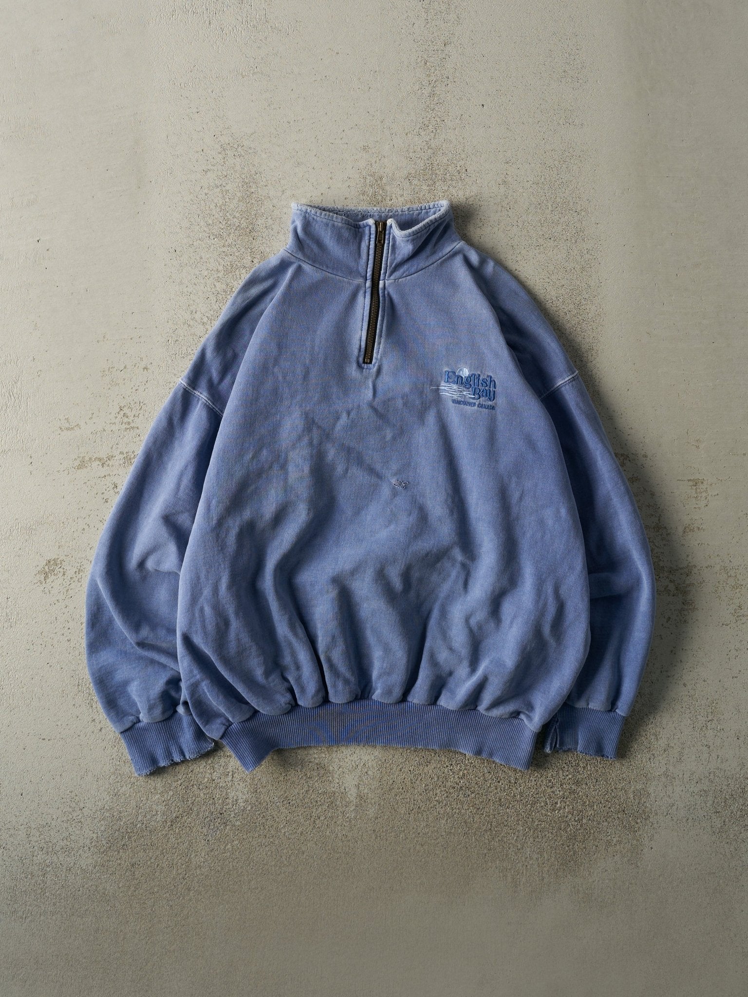 Vintage 90s Washed Blue Embroidered English Bay Quarter Zip (XL)