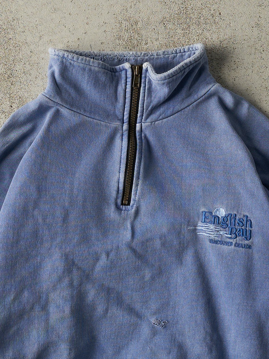 Vintage 90s Washed Blue Embroidered English Bay Quarter Zip (XL)