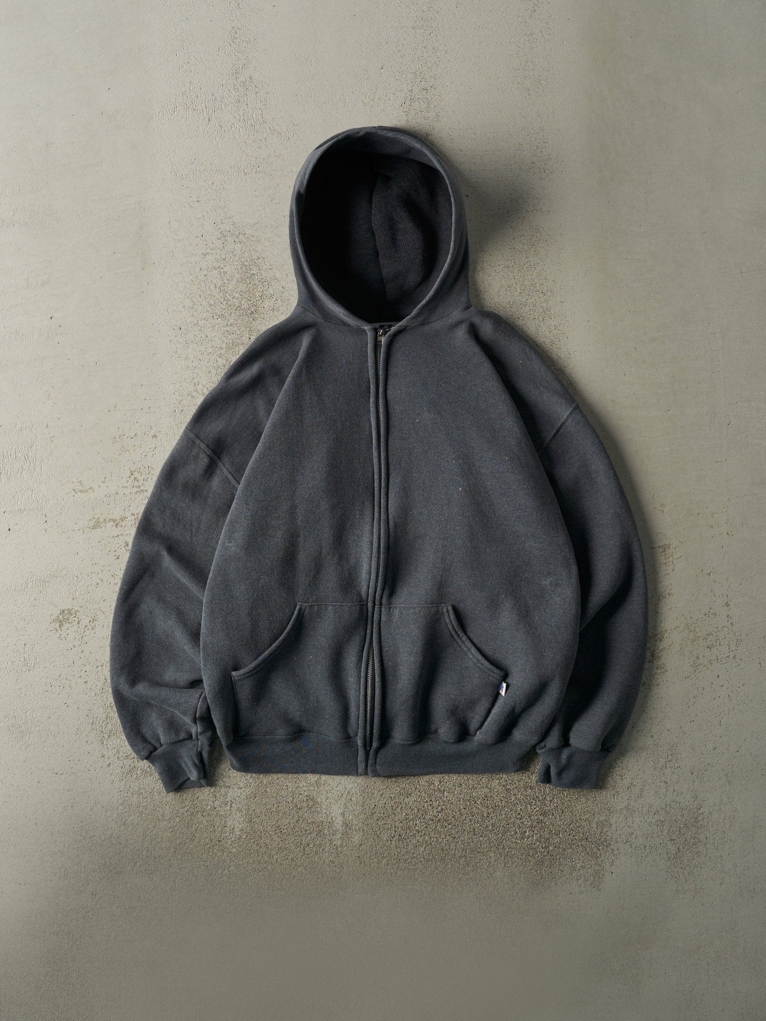 Vintage Y2K Charcoal Grey Russell Athletic Zip Up Hoodie (L)
