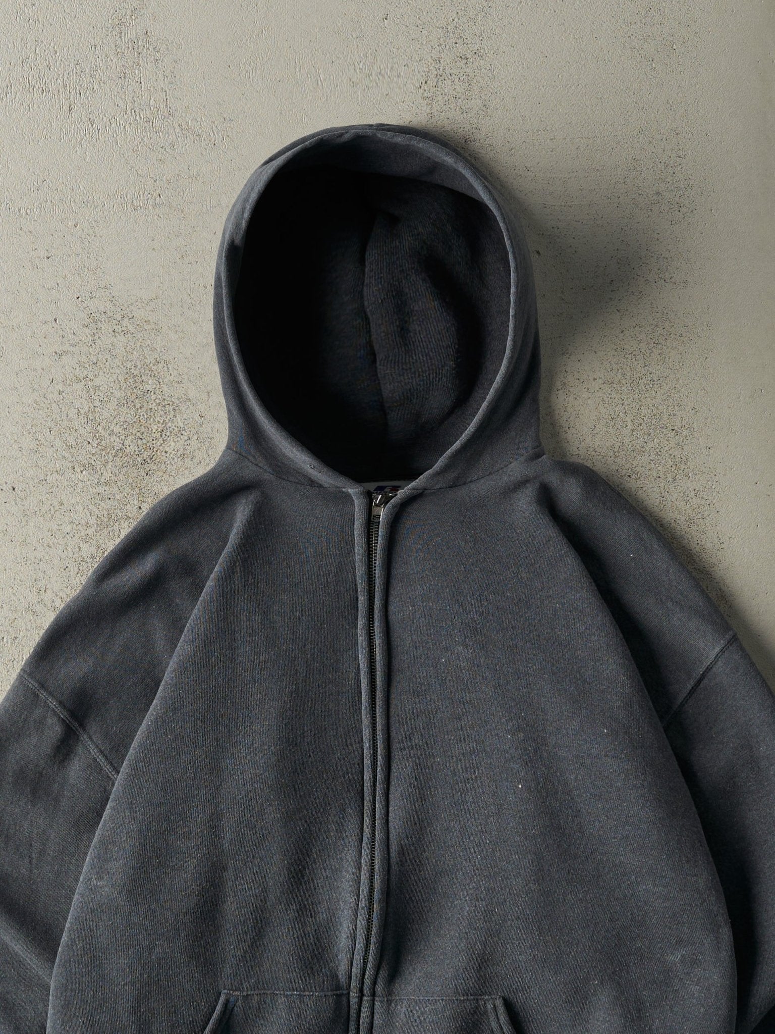 Vintage Y2K Charcoal Grey Russell Athletic Zip Up Hoodie (L)